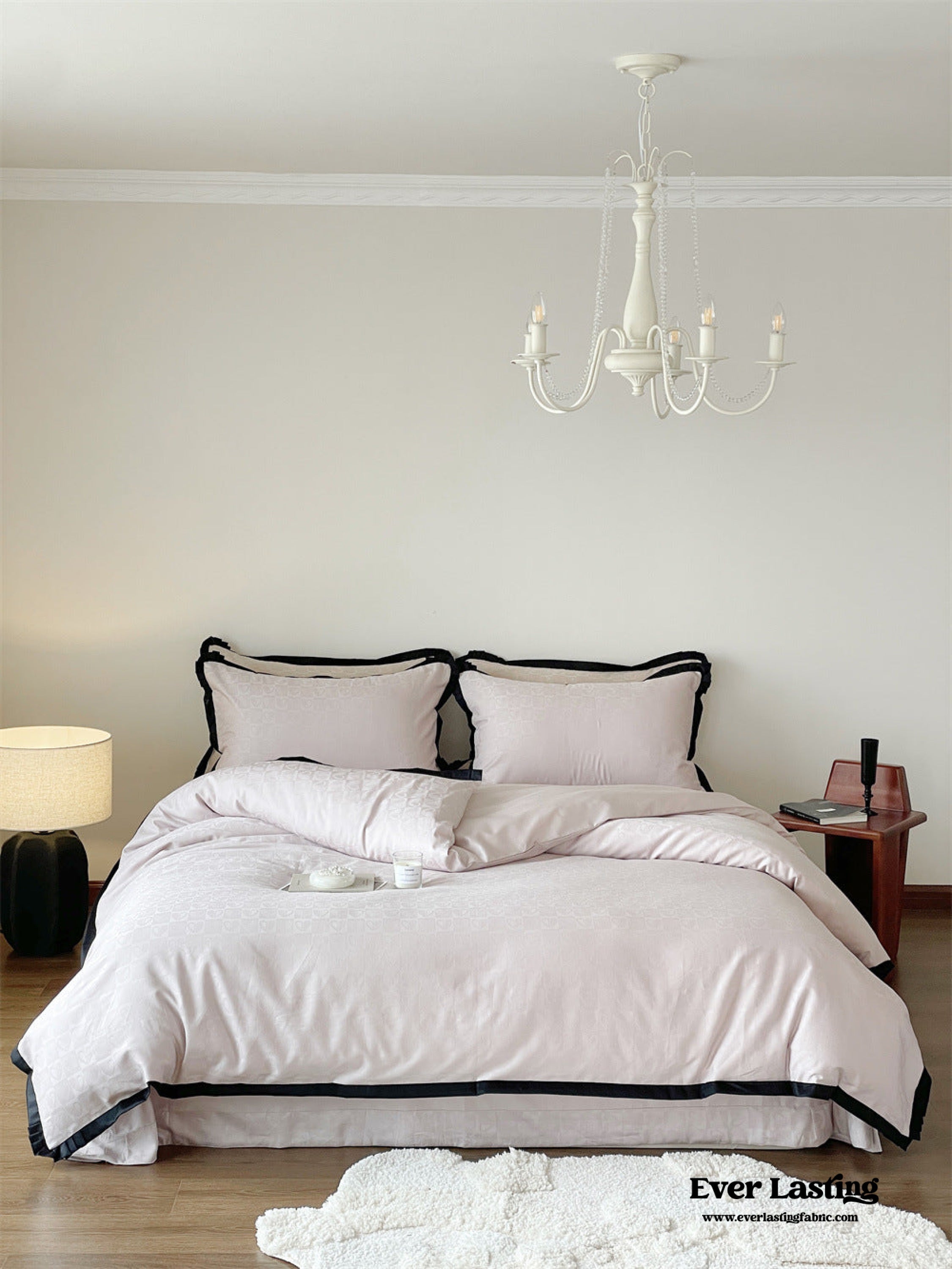 Silky Luxury Heart Textured Bedding Set - Cream