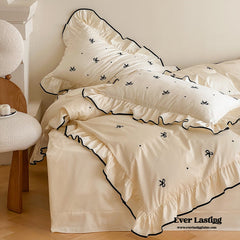 Silky Ribbon Ruffle Bedding Set - Cream White