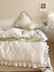Silky Ruffle Bedding Set - Ivory White