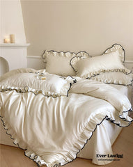 Silky Ruffle Bedding Set - Ivory White