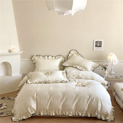 Silky Ruffle Bedding Set - Ivory White