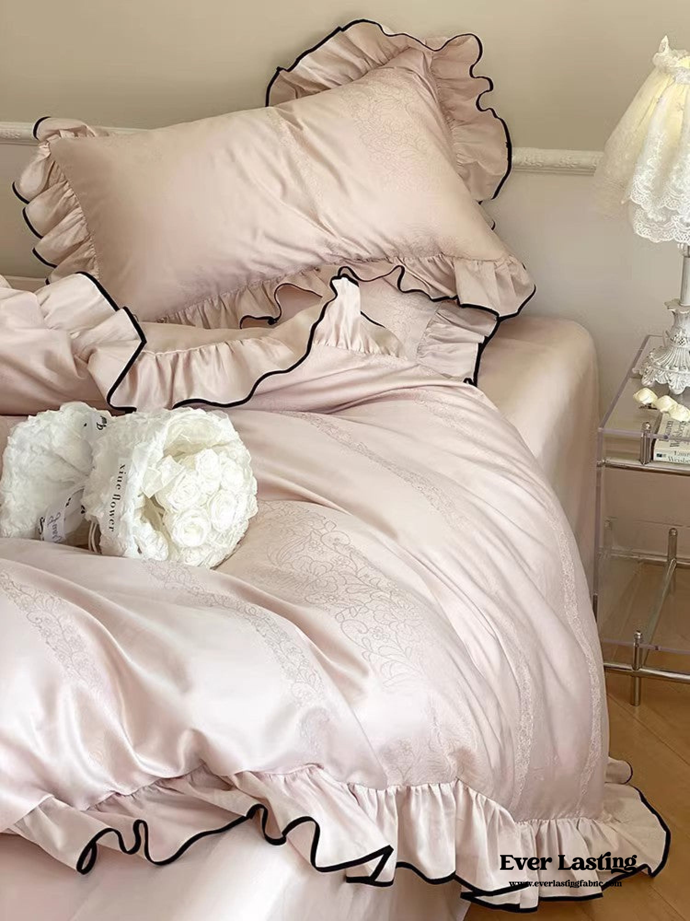 Silky Ruffle Bedding Set - Rust Pink