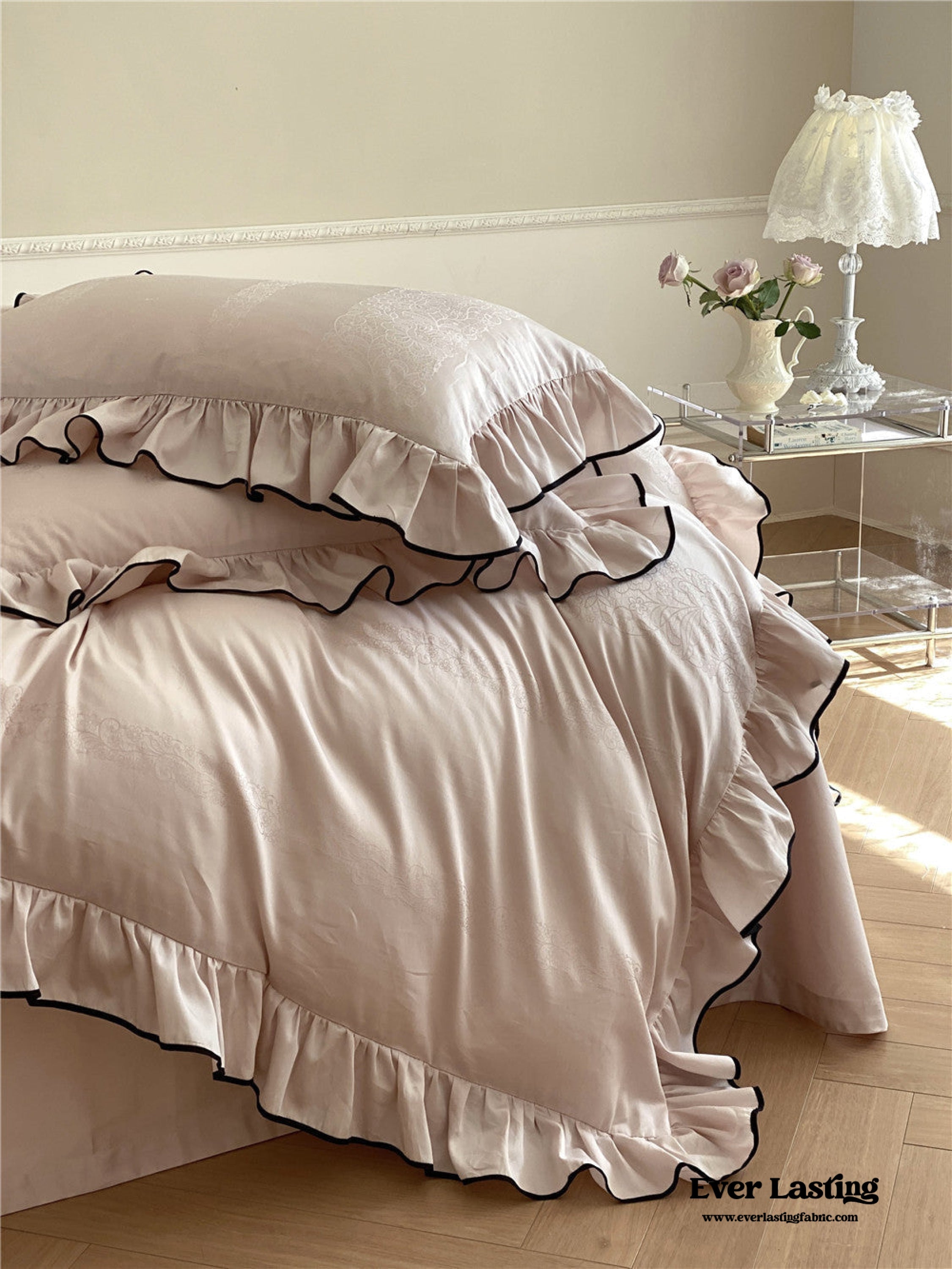 Silky Ruffle Bedding Set - Rust Pink