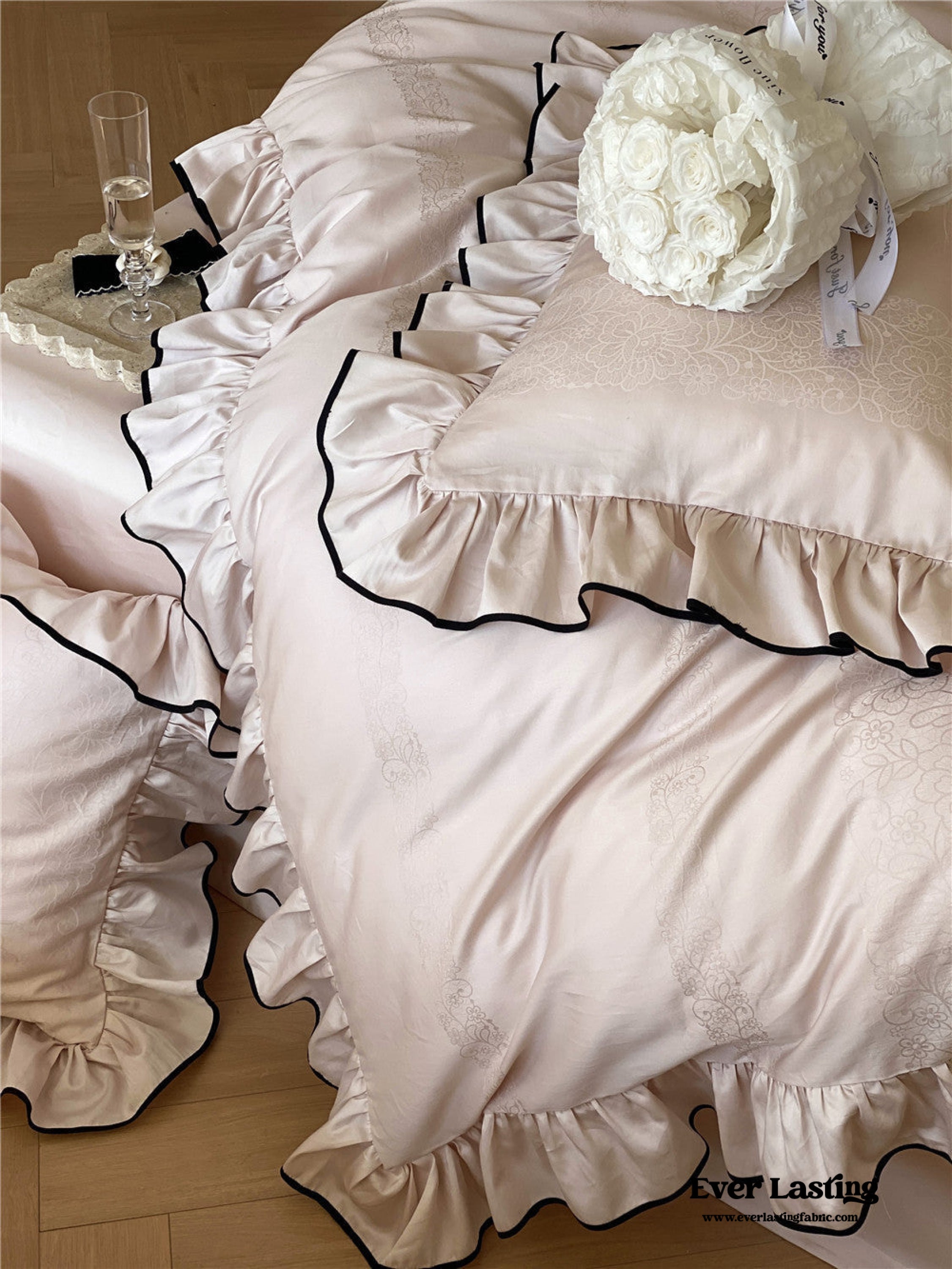 Silky Ruffle Bedding Set - Rust Pink