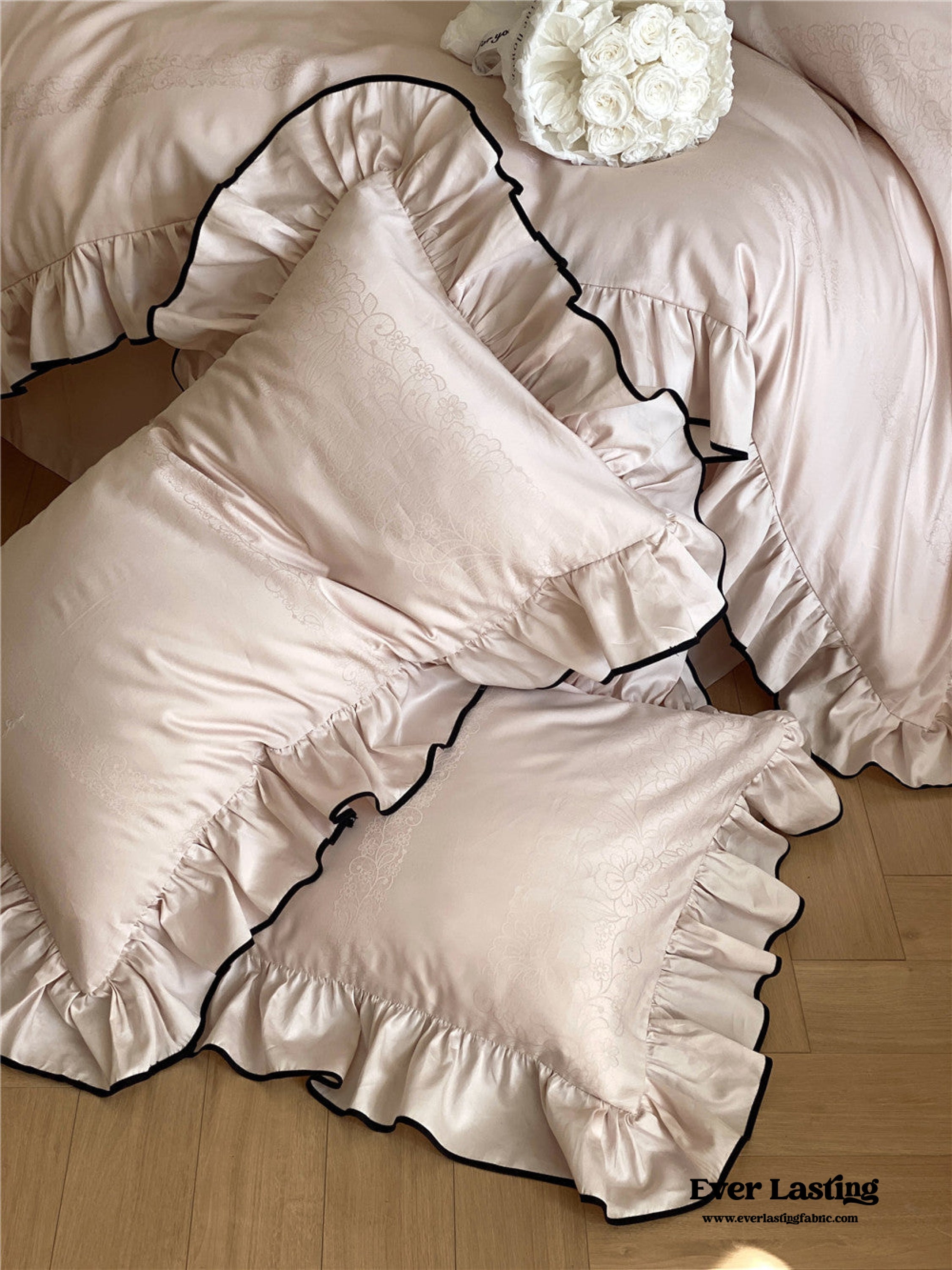 Silky Ruffle Bedding Set - Rust Pink