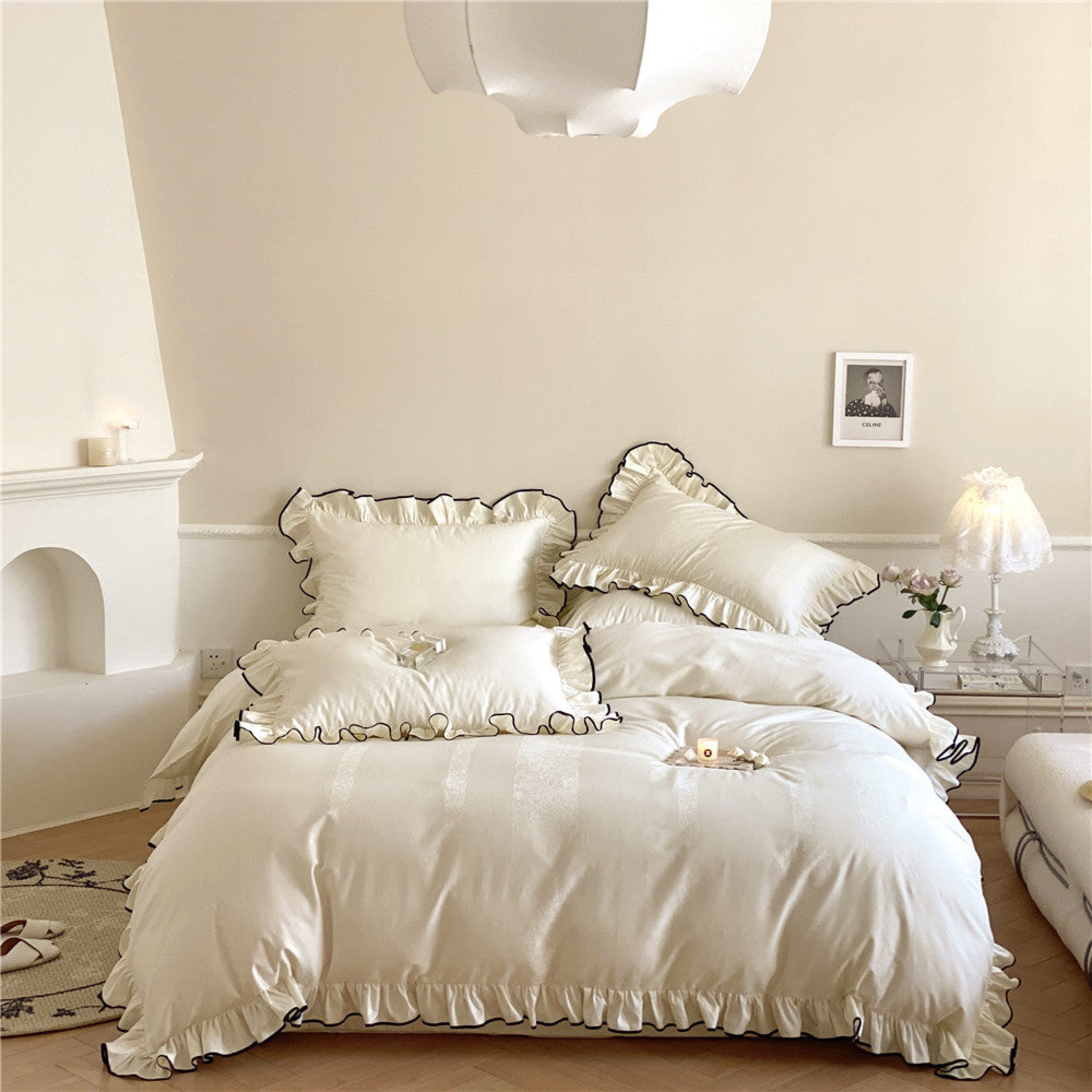 Silky Ruffle Bedding Set - Rust Pink