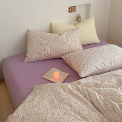 Small Floral Cotton Bedding Set - Burnt Orange + White