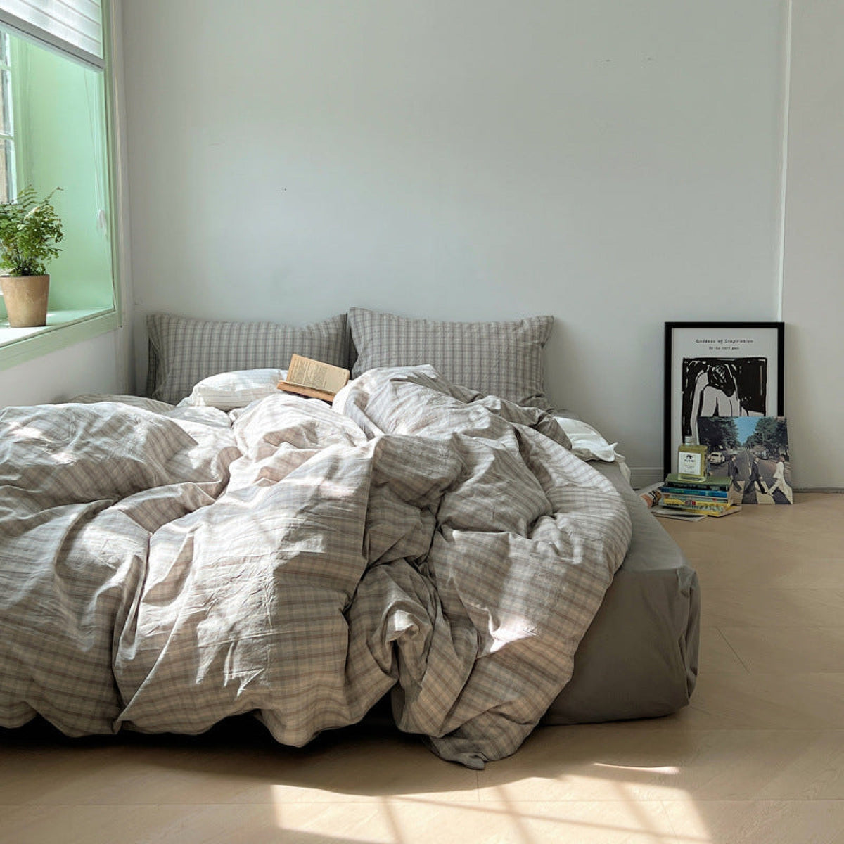 Soft Blend Plaid Bedding Set - Gray