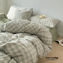 Soft Blend Plaid Bedding Set - Green