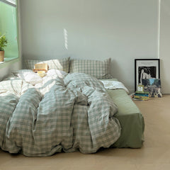 Soft Blend Plaid Bedding Set - Green