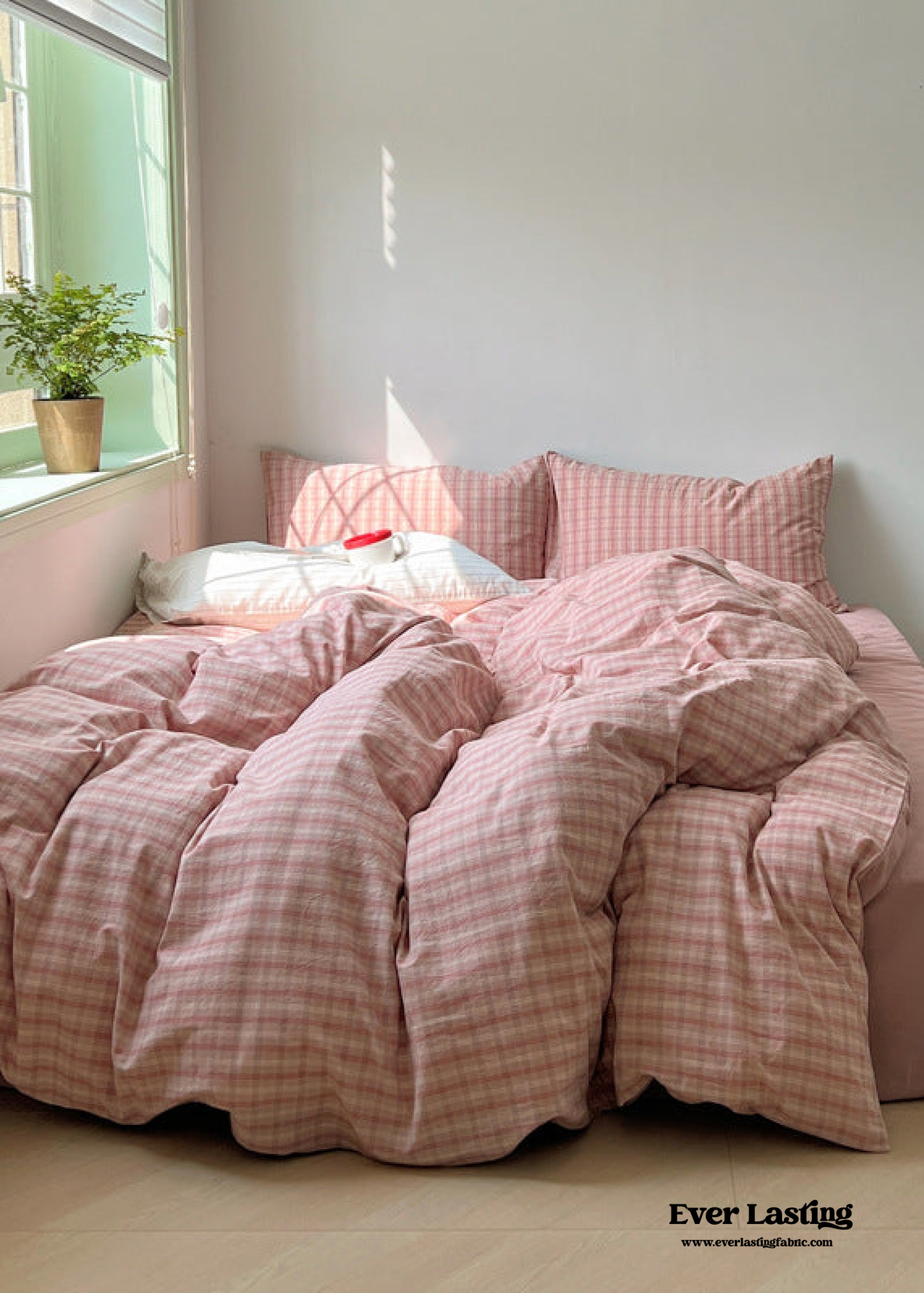Soft Blend Plaid Bedding Set - Pink