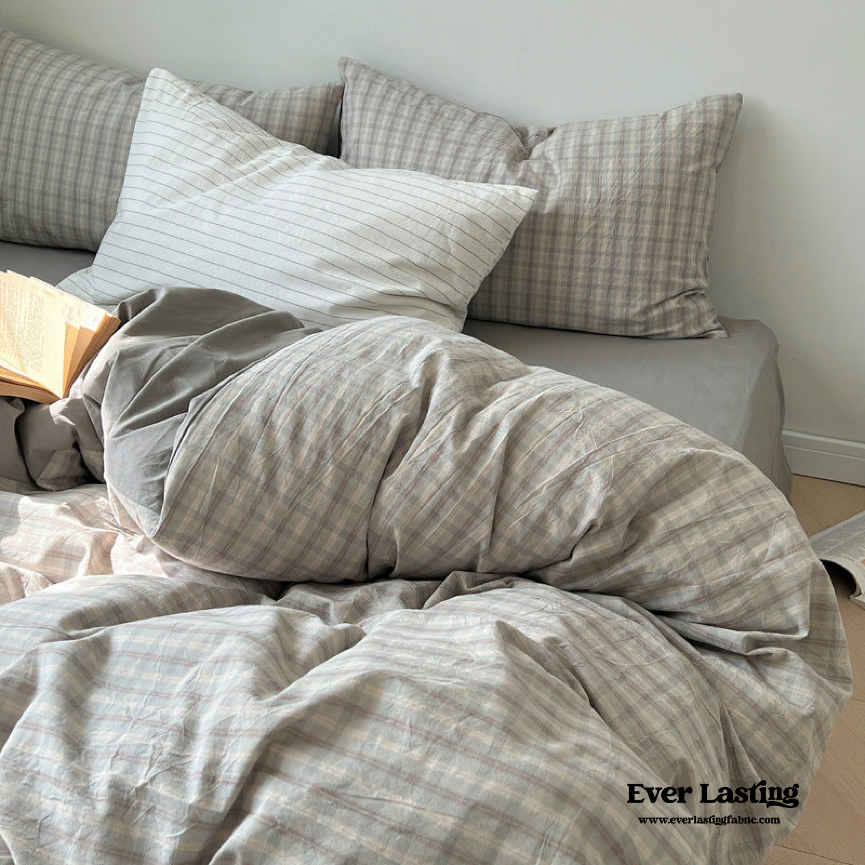 Soft Blend Plaid Bedding Set - Pink