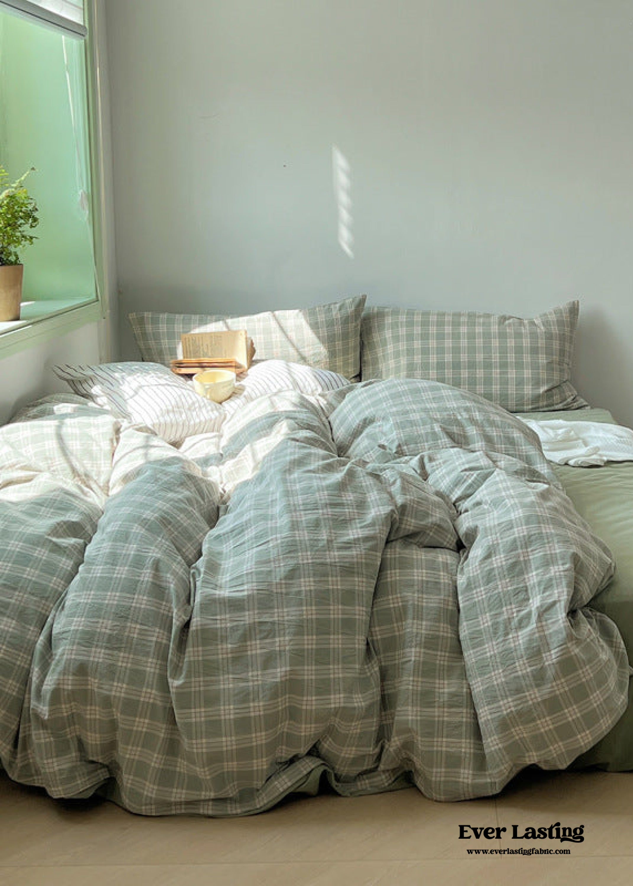 Soft Blend Plaid Bedding Set - Pink
