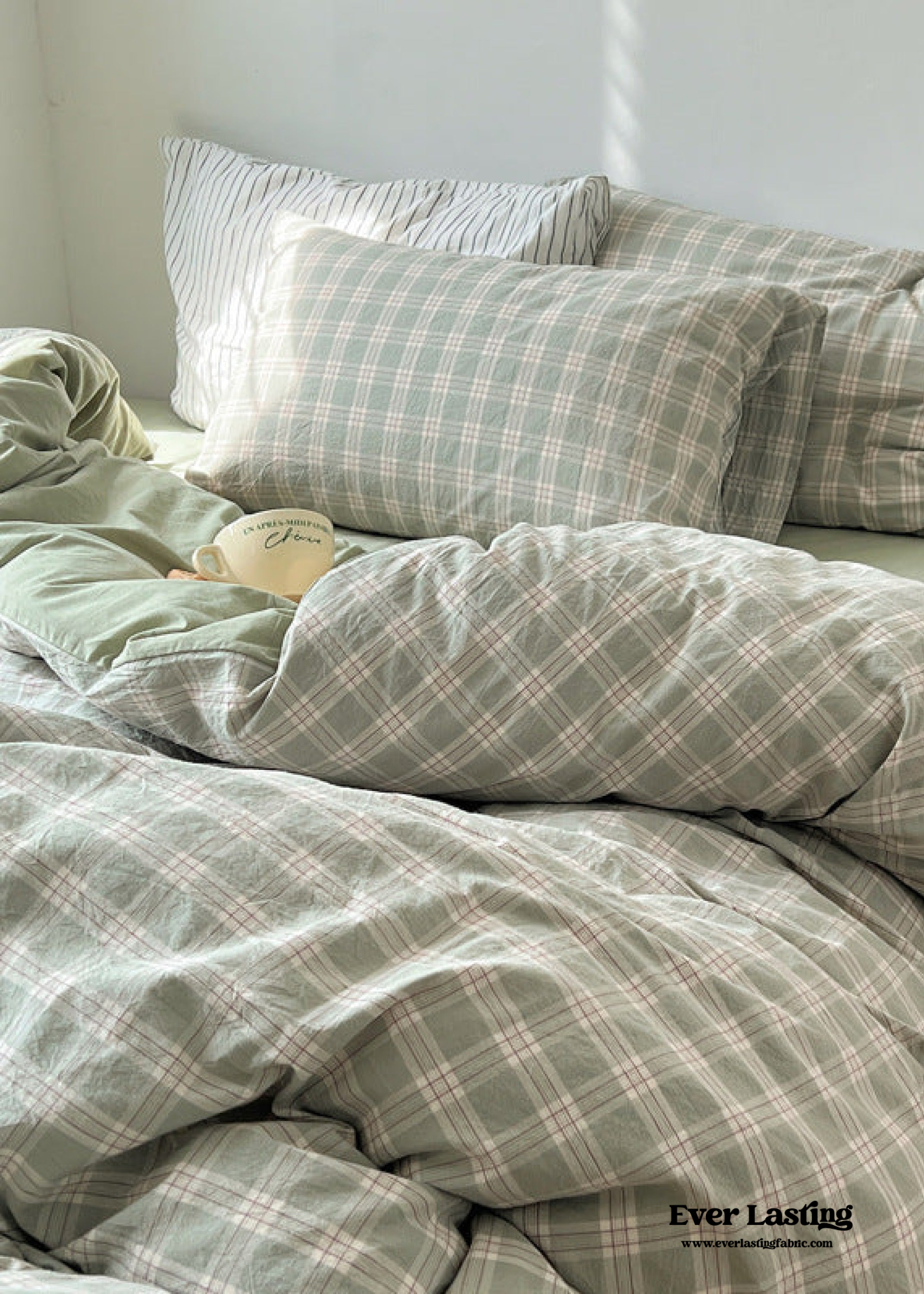 Soft Blend Plaid Bedding Set - Pink