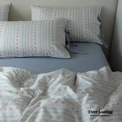 Soft Cottage Blue Ribbon Bedding Set - Blue