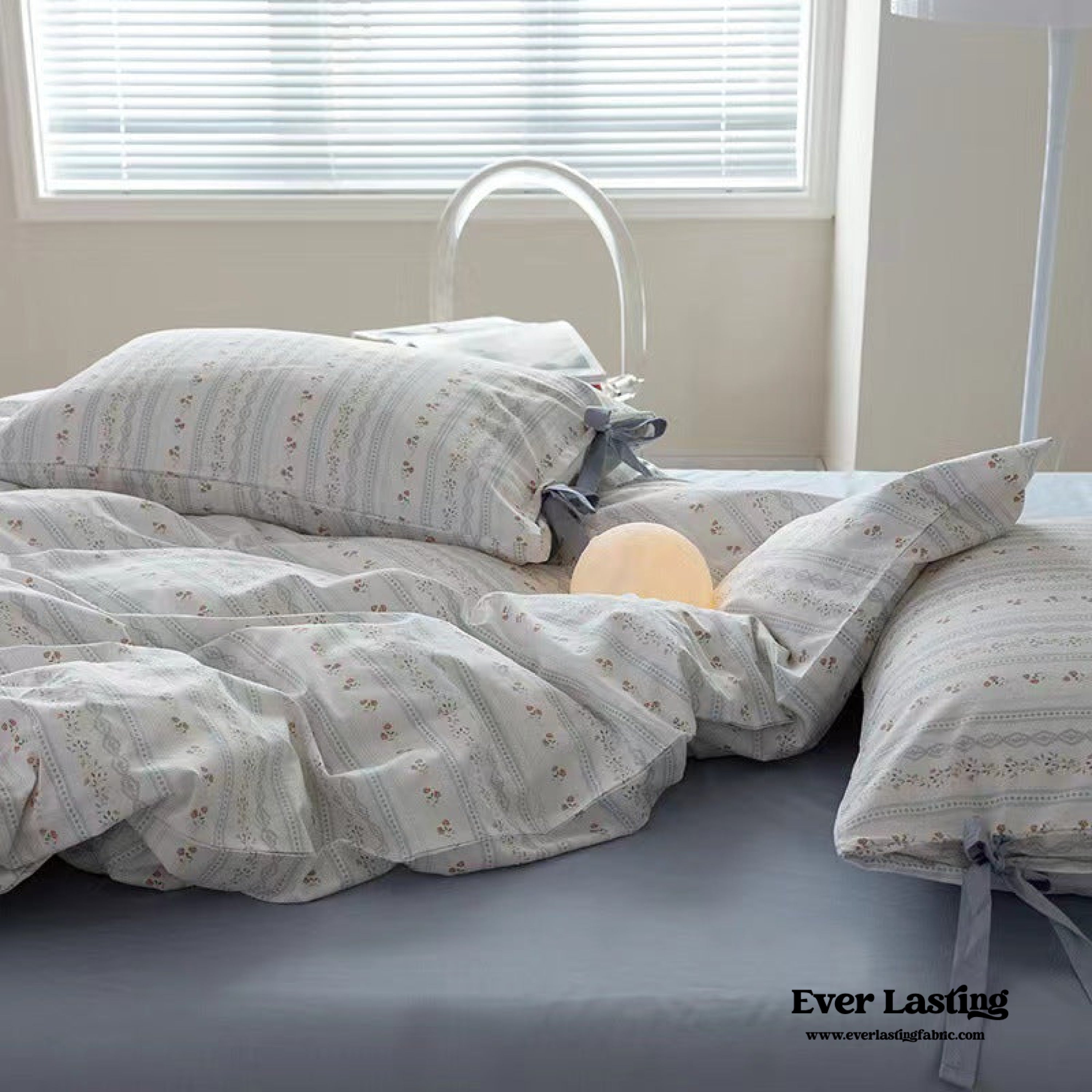 Soft Cottage Blue Ribbon Bedding Set - Blue