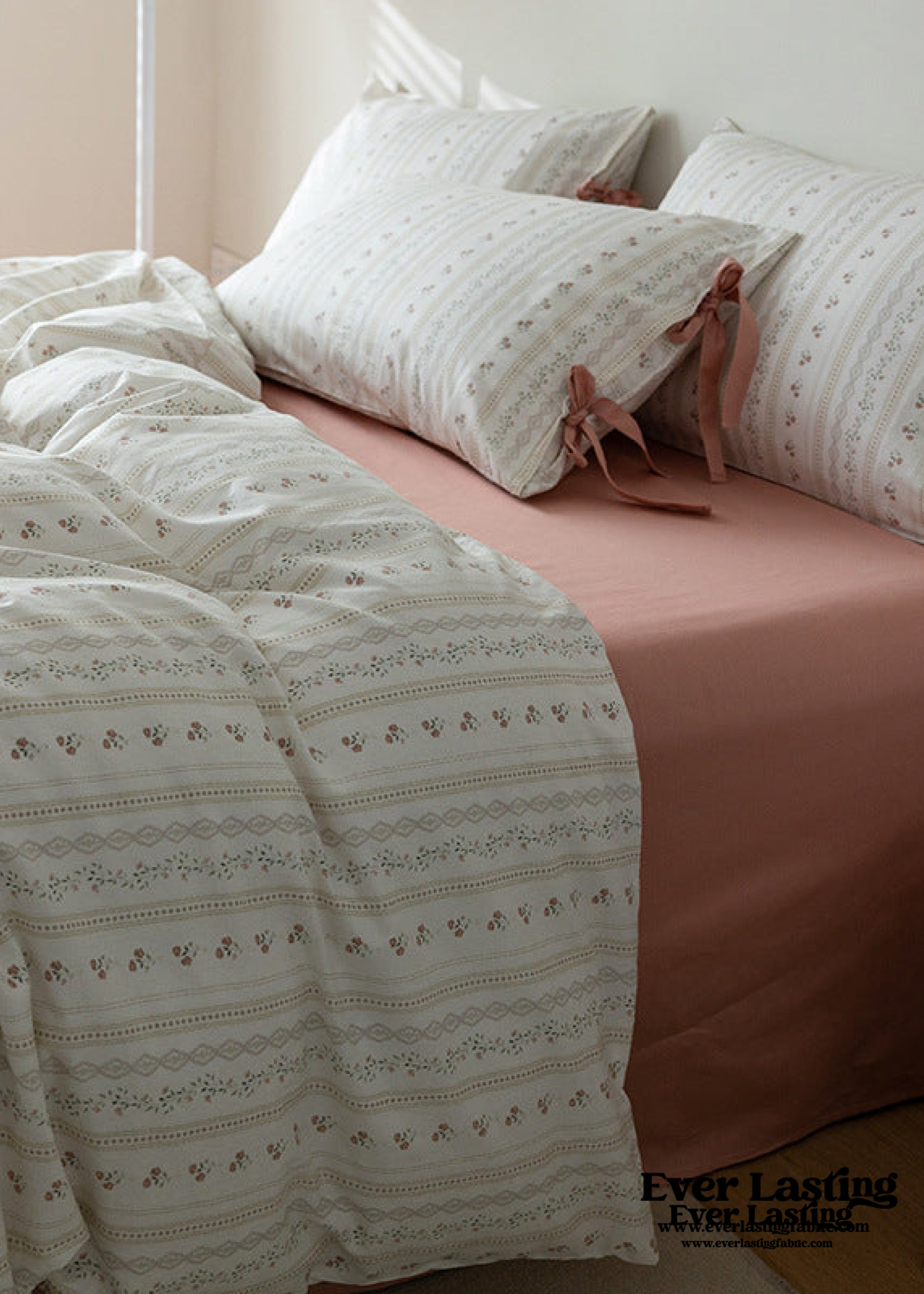 Soft Cottage Blue Ribbon Bedding Set - Blue