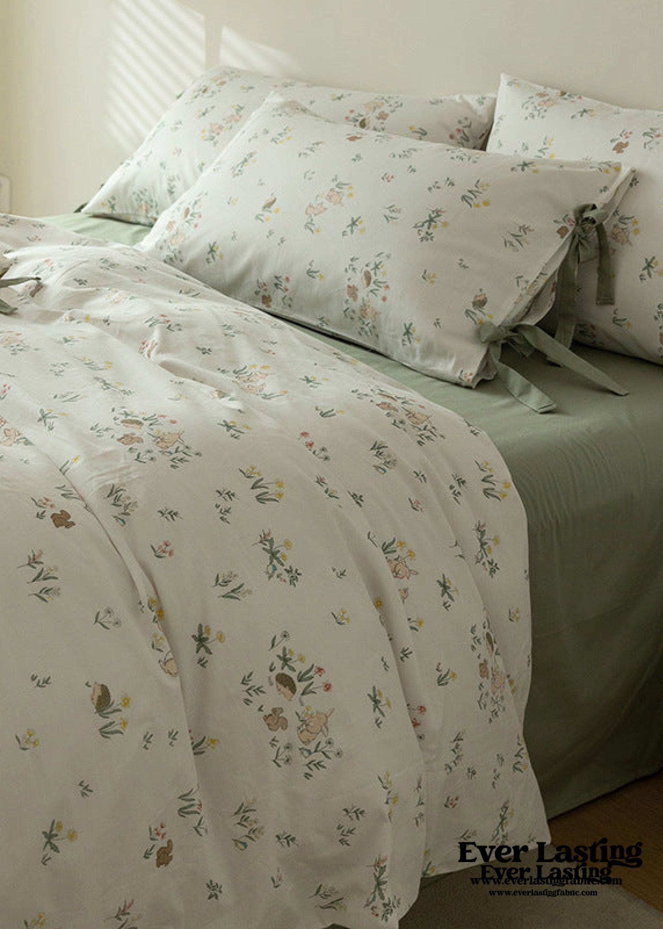 Soft Cottage Blue Ribbon Bedding Set - Blue