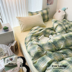 Soft Plaid Bedding Set - Yellow Forest Green