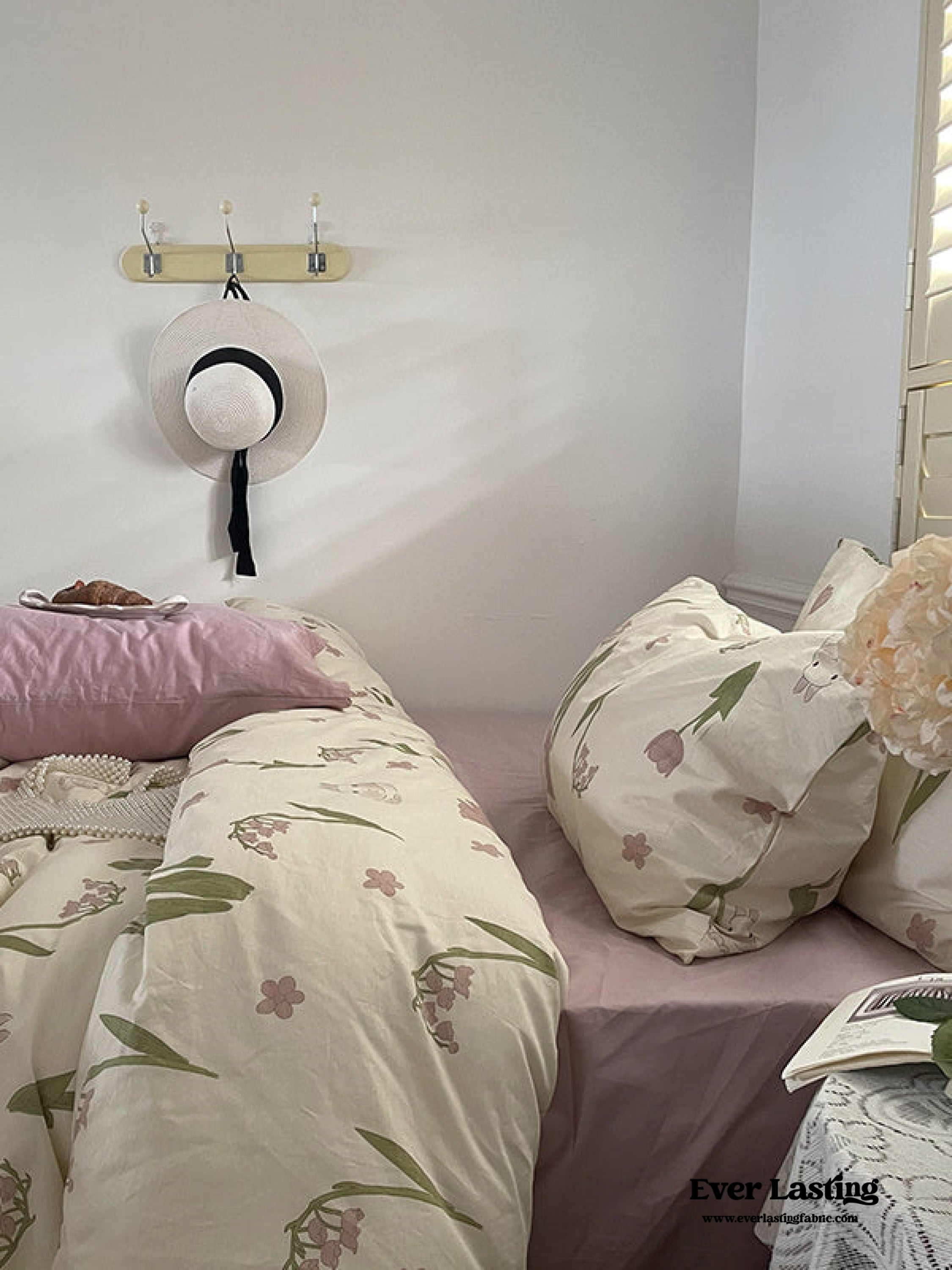 Spring Floral Washed Cotton Bedding Set - Pink Kitty