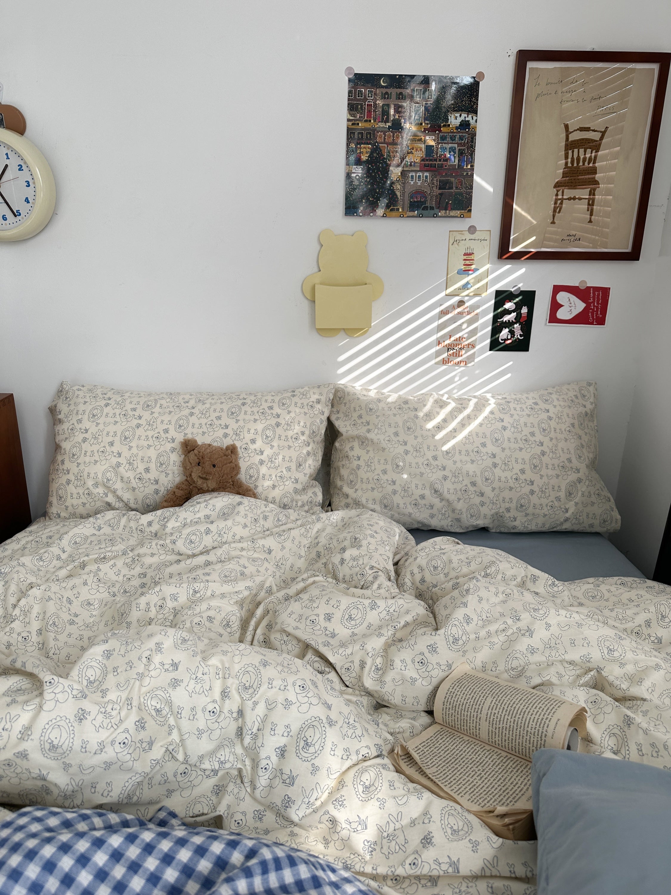 Spring Floral Washed Cotton Bedding Set - Pink Kitty