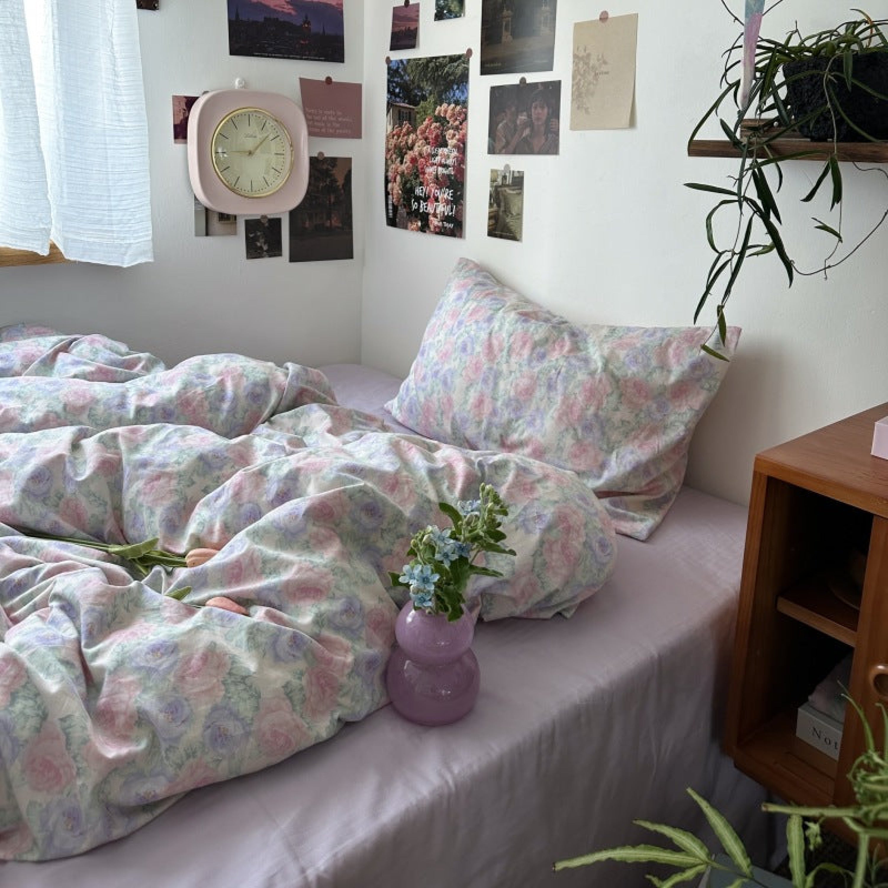 Spring Floral Washed Cotton Bedding Set - Pink Kitty