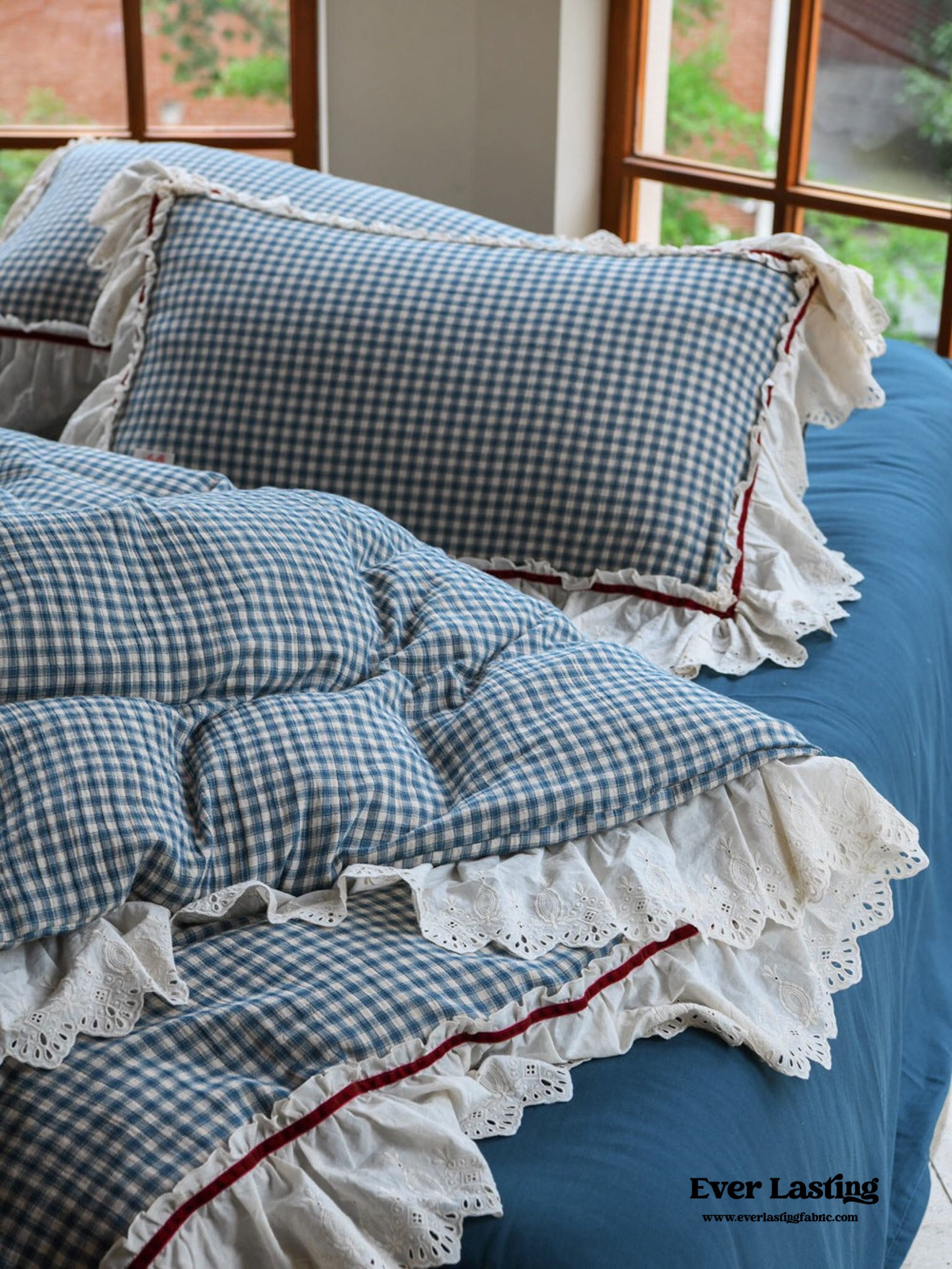 Stripe Ruffle Lace Bedding Set - Neutral Gray
