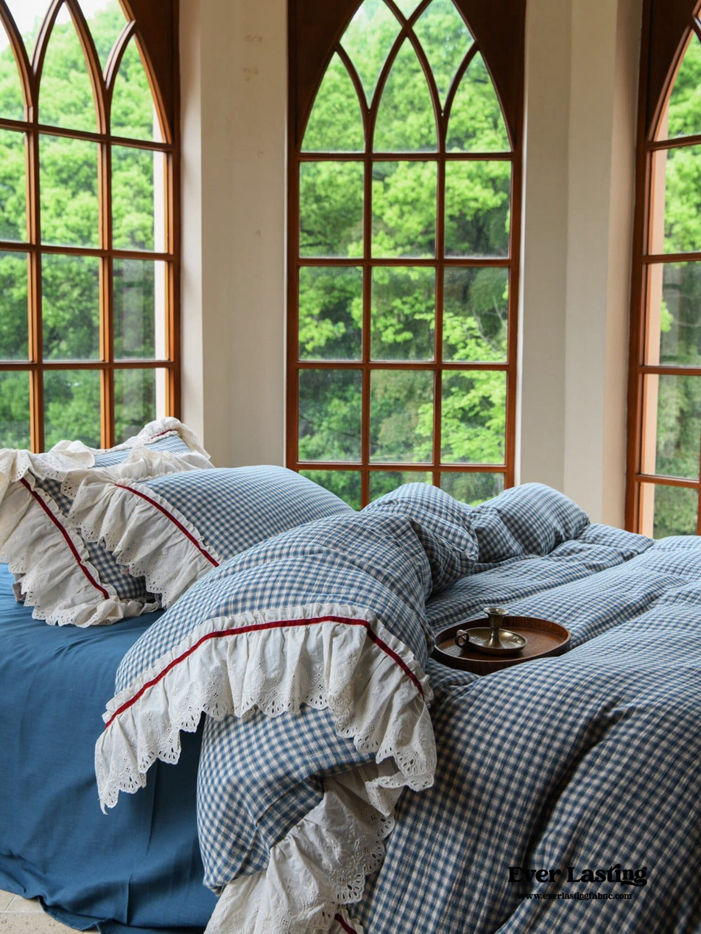 Stripe Ruffle Lace Bedding Set - Neutral Gray
