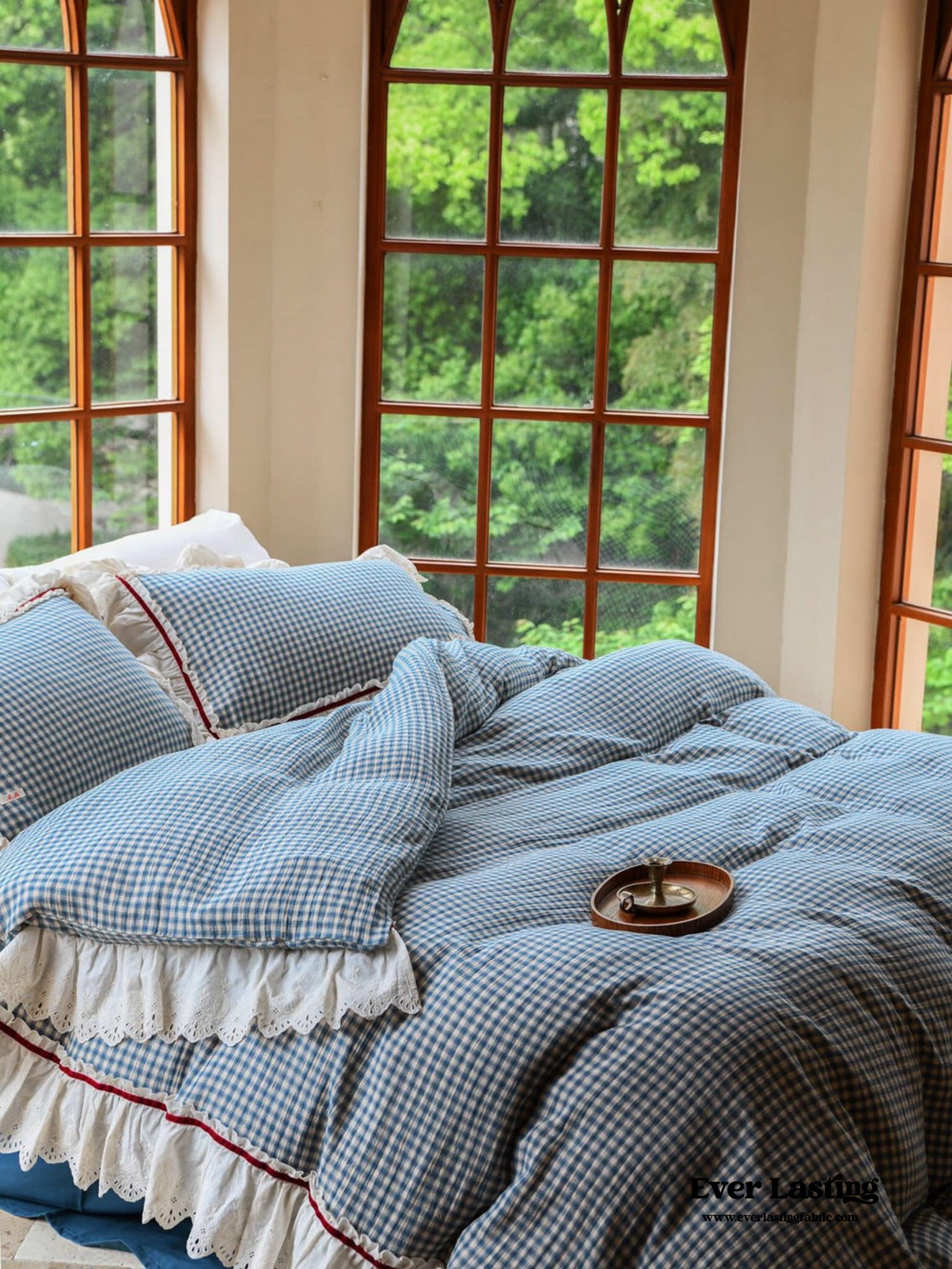Stripe Ruffle Lace Bedding Set - Neutral Gray