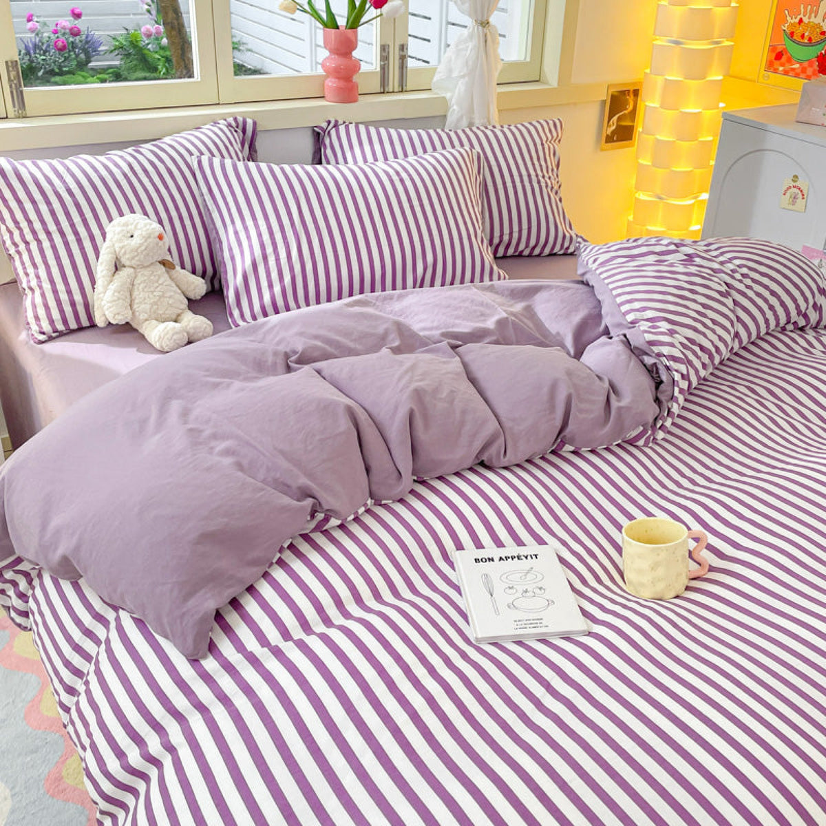 Striped Bedding Set - Purple