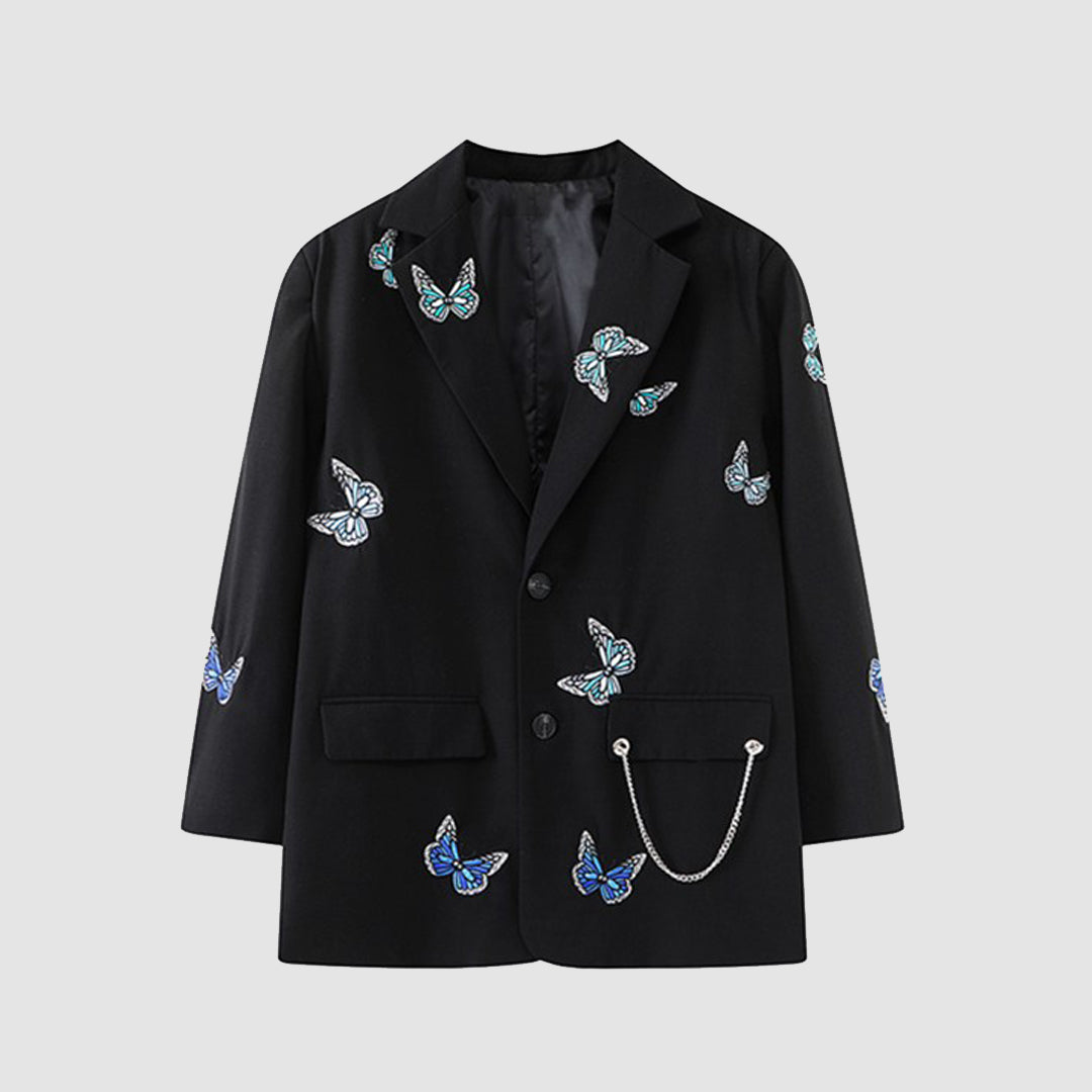 Blazer clásico con bordado de mariposas