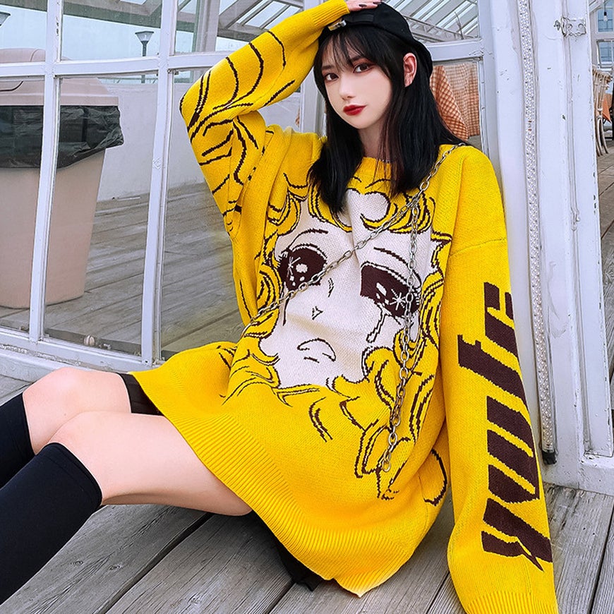 Pullover mit weinendem Comic-Mädchen-Print