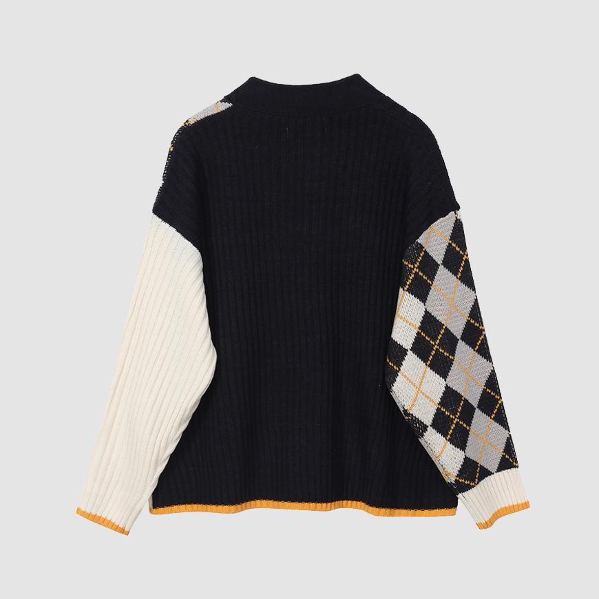 Geometrischer rhombischer Cardigan-Pullover