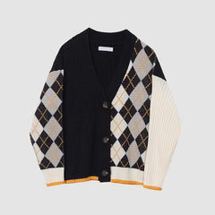 Geometric Rhombic Cardigan Sweater