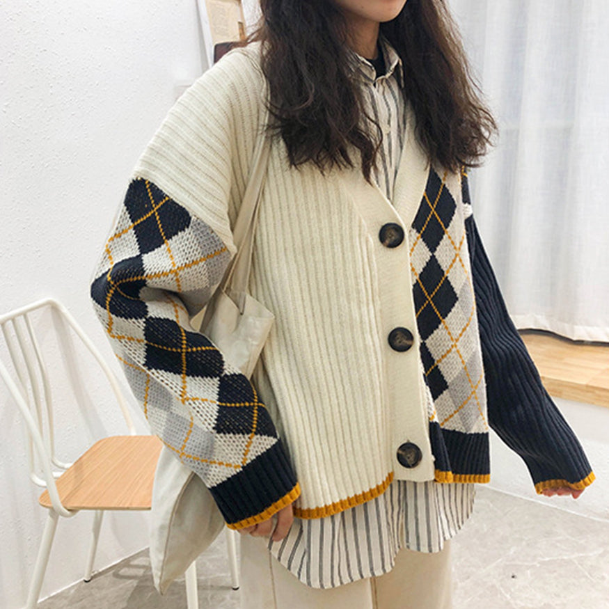 Geometric Rhombic Cardigan Sweater