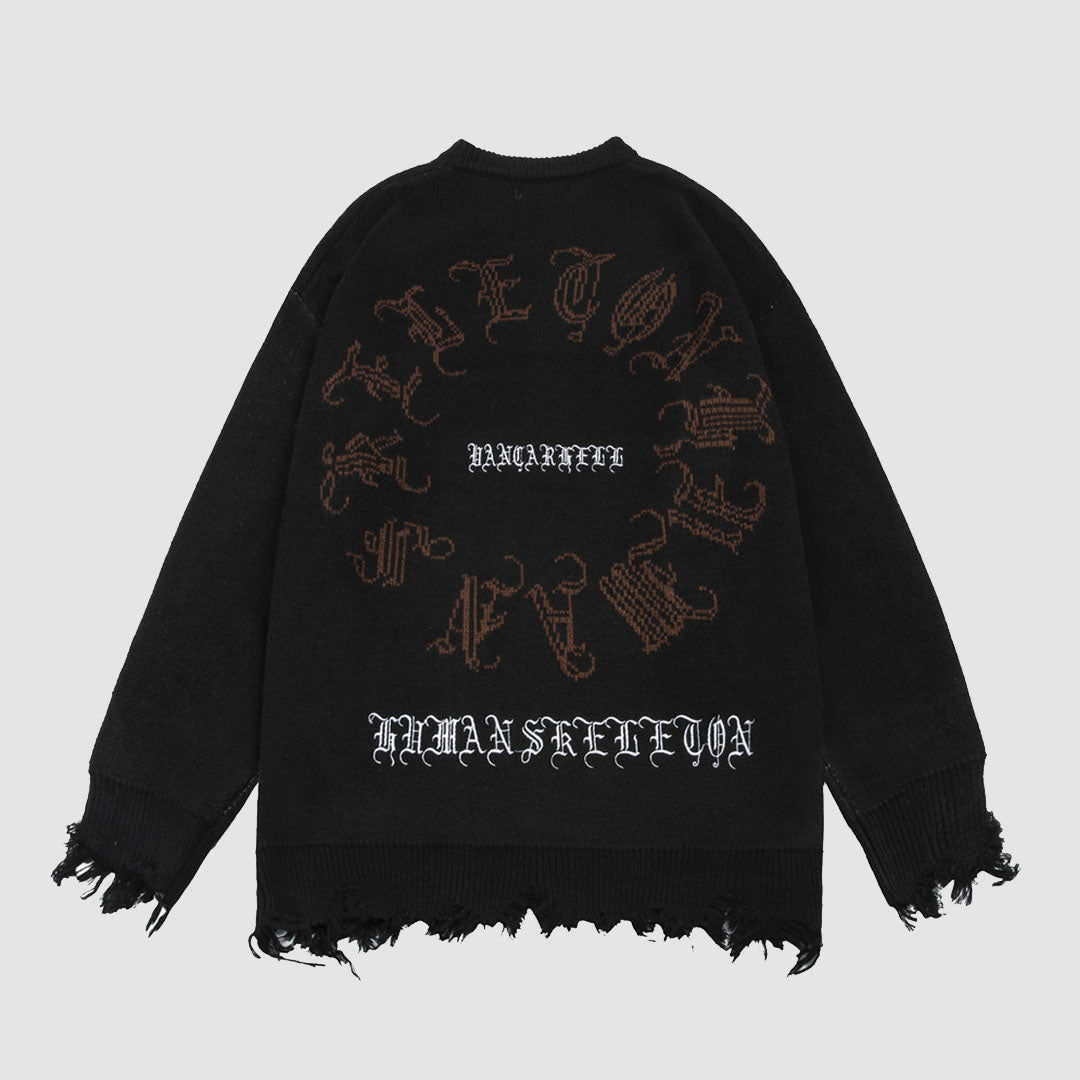 Skeleton Ripped Hem Sweater