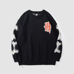 Skeleton Print Knitted Sweater