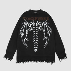 Skeleton Ripped Hem Sweater