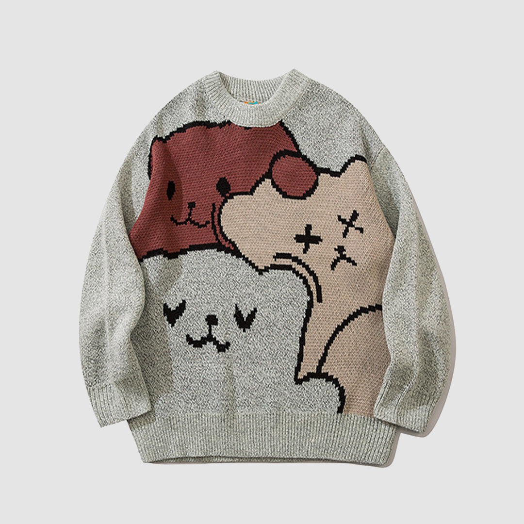 Bear Line Print Knit Sweater