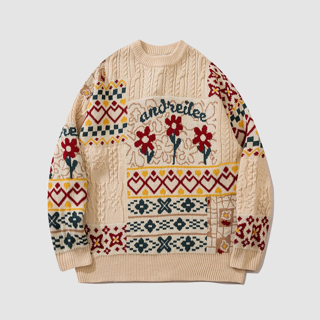 Tribal Pattern Jacquard Knit Sweater