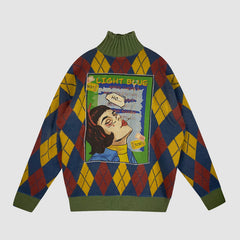 Retro-Rollkragenpullover mit Argyle-Muster