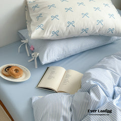 Sweet Bow Striped Bedding Set - Blue