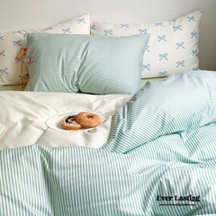 Sweet Bow Striped Bedding Set - Green