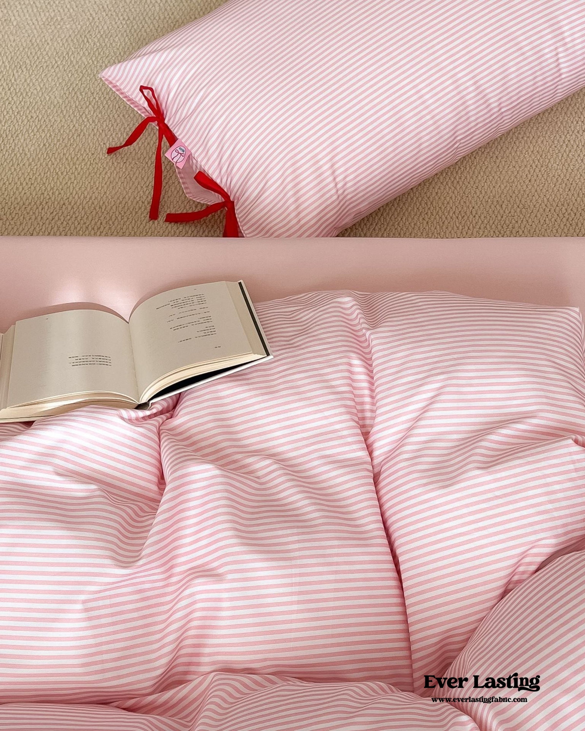 Sweet Bow Striped Bedding Set - Pink