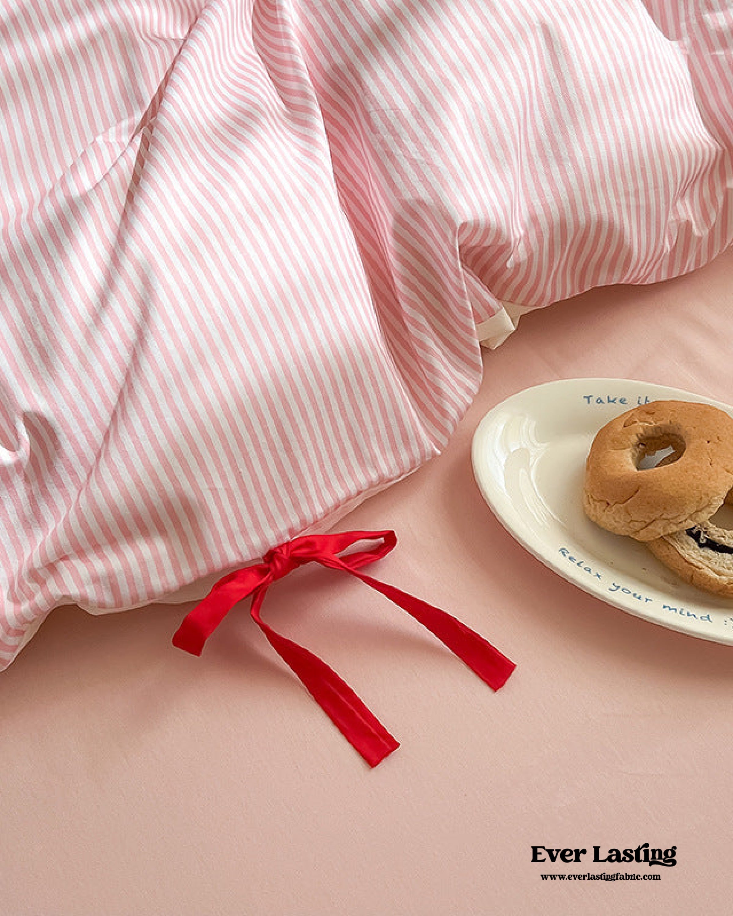 Sweet Bow Striped Bedding Set - Pink