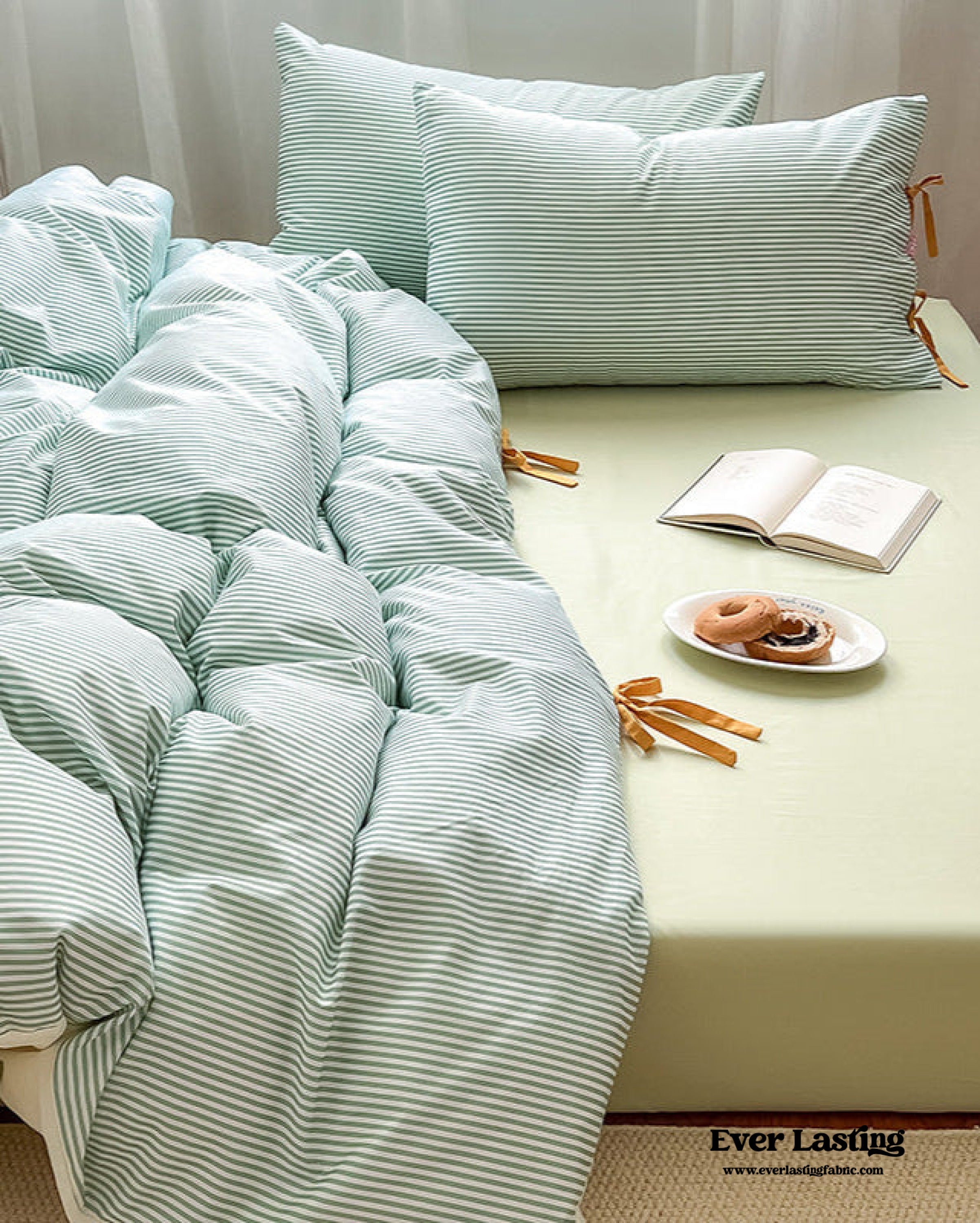 Sweet Bow Striped Bedding Set - Pink