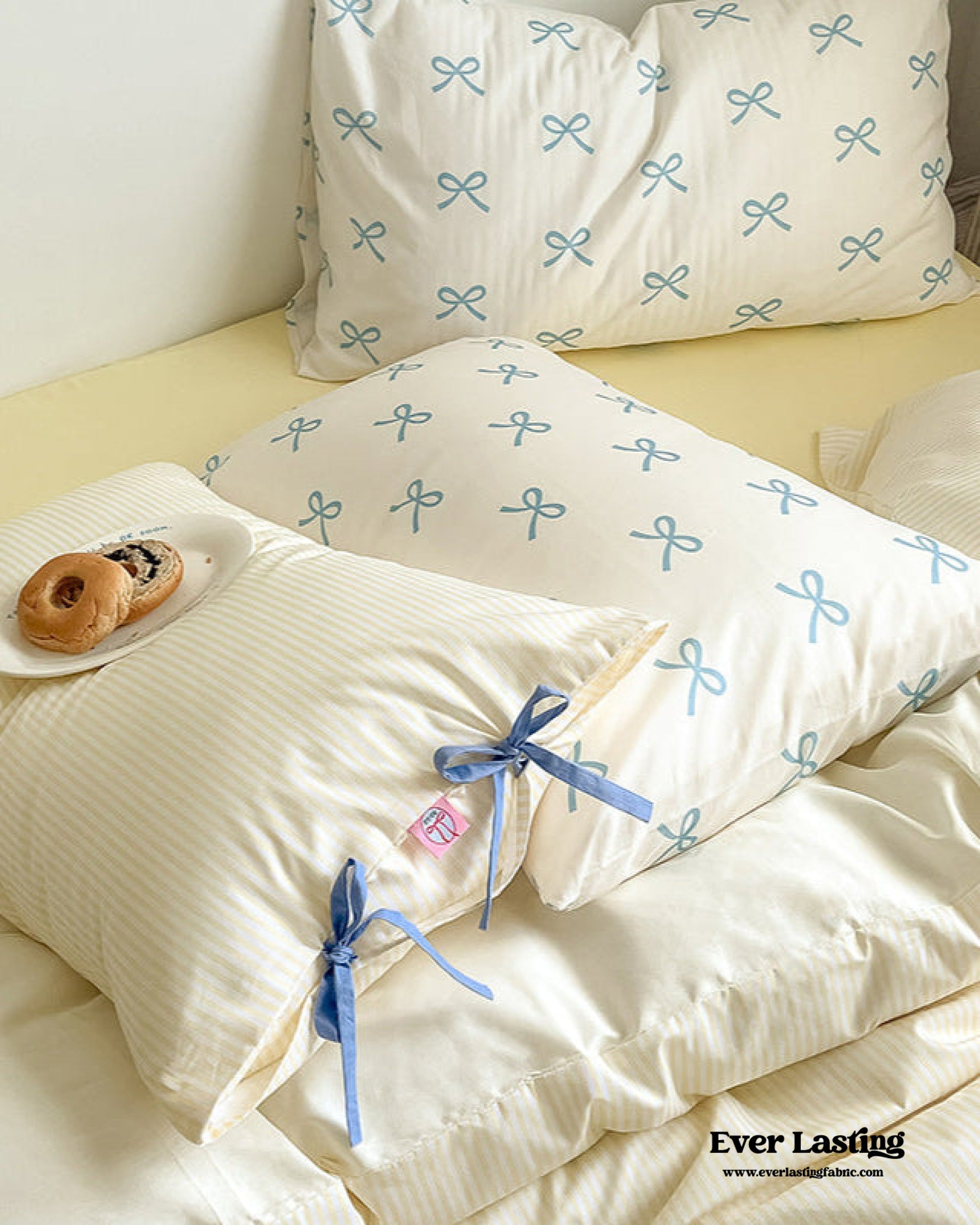 Sweet Bow Striped Bedding Set - Pink