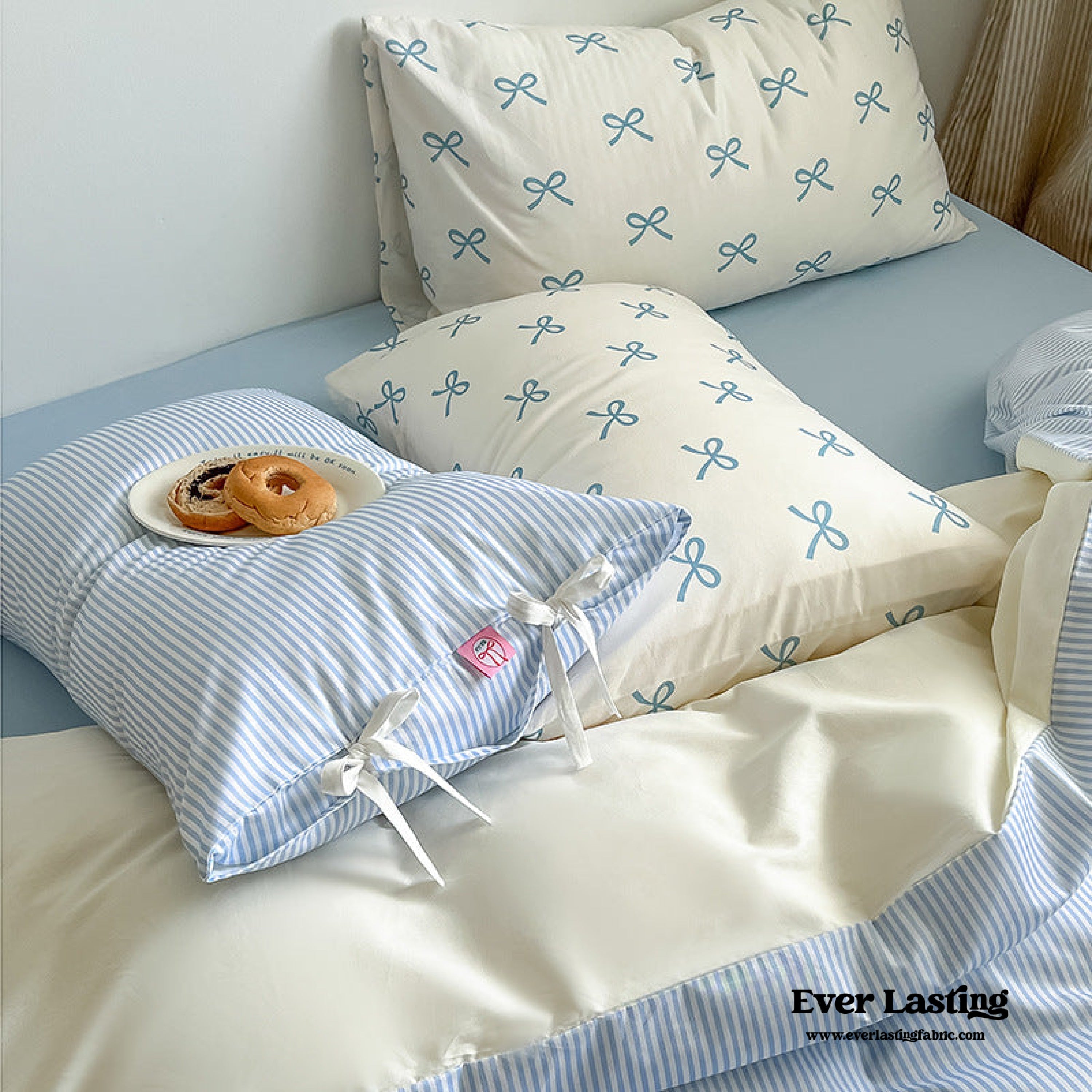 Sweet Bow Striped Bedding Set - Pink