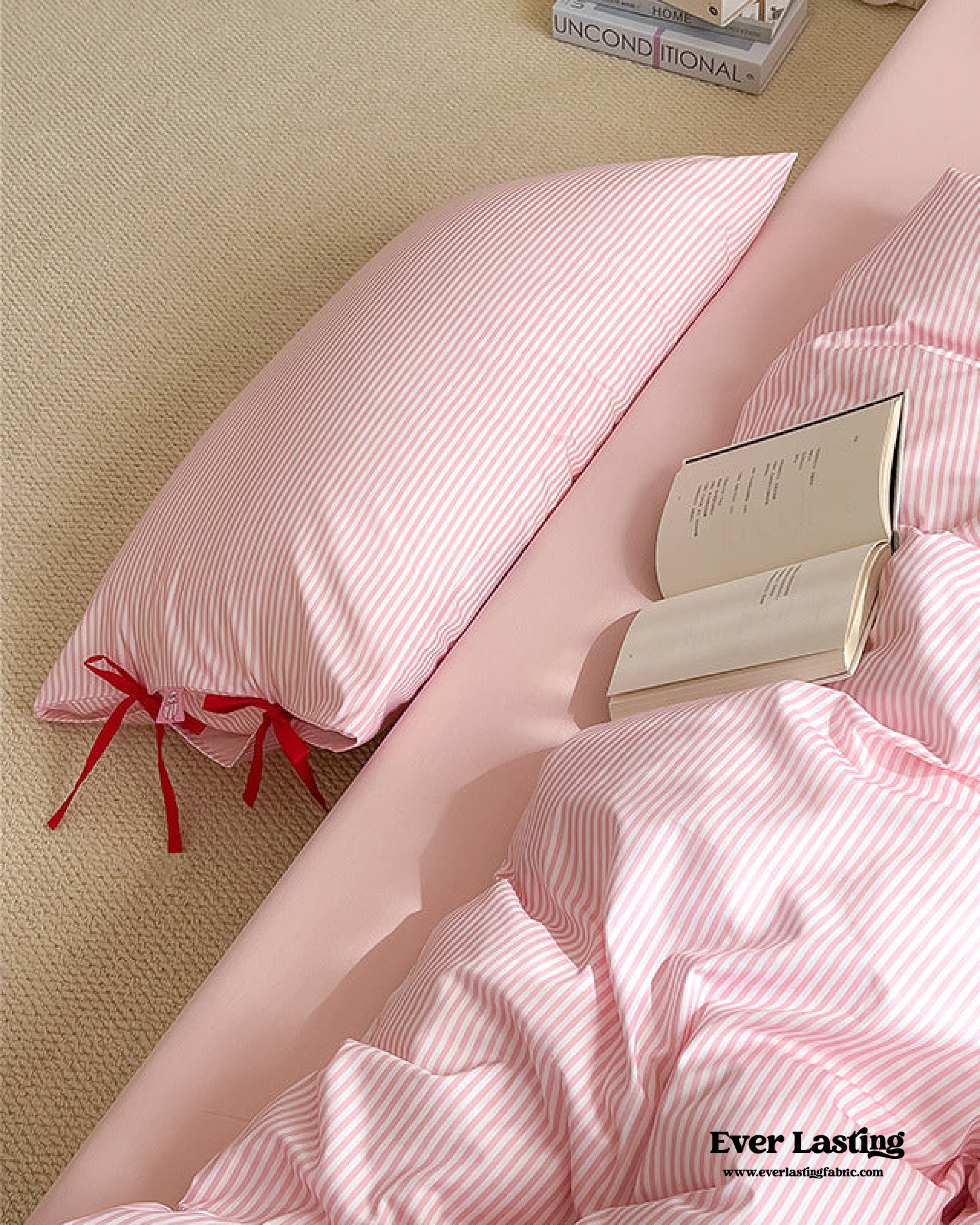 Sweet Bow Striped Bedding Set - Pink
