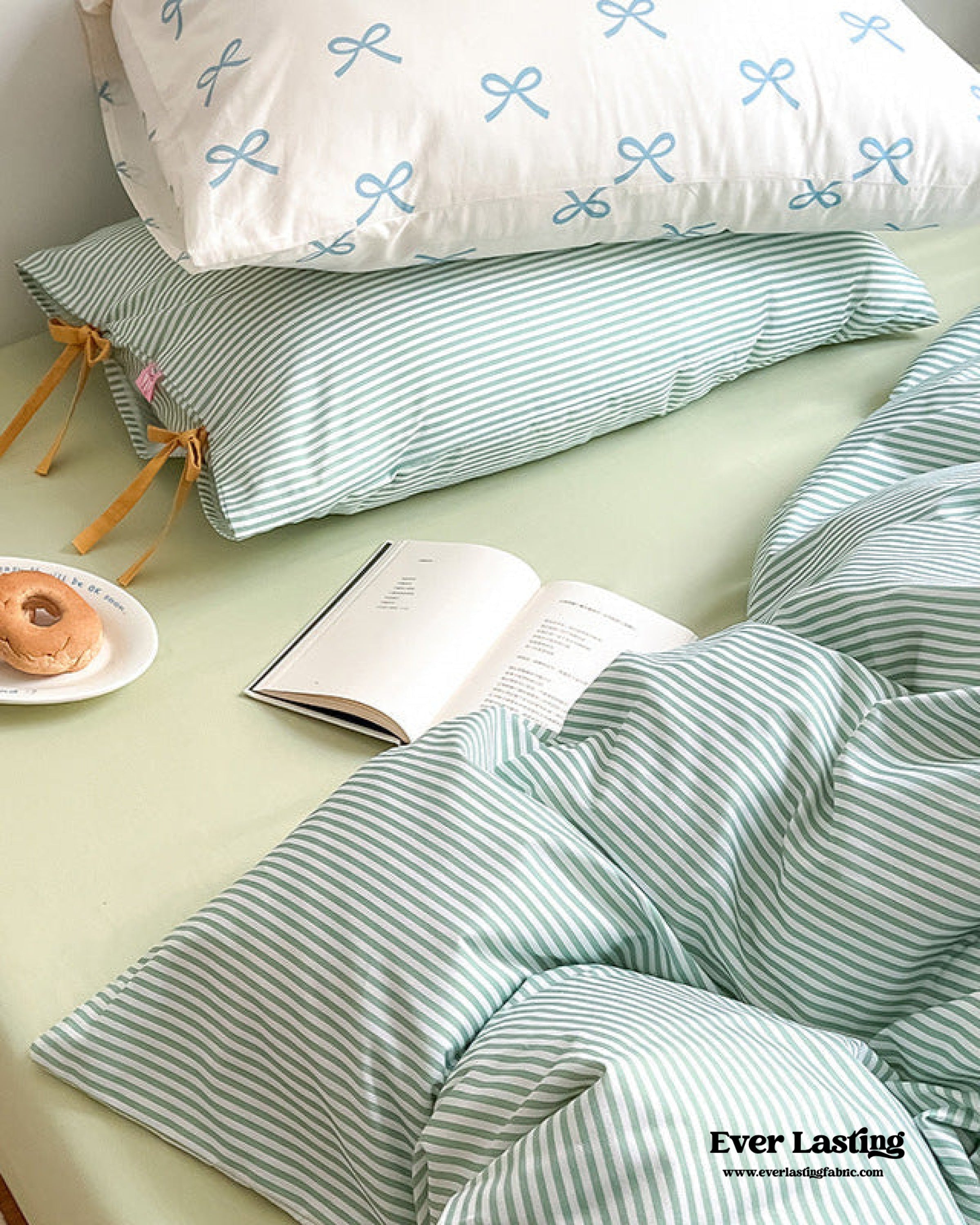 Sweet Bow Striped Bedding Set - Pink